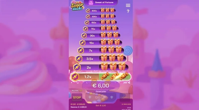 Sugar Stacks - winning step with current floor highlighted and multiplier counter